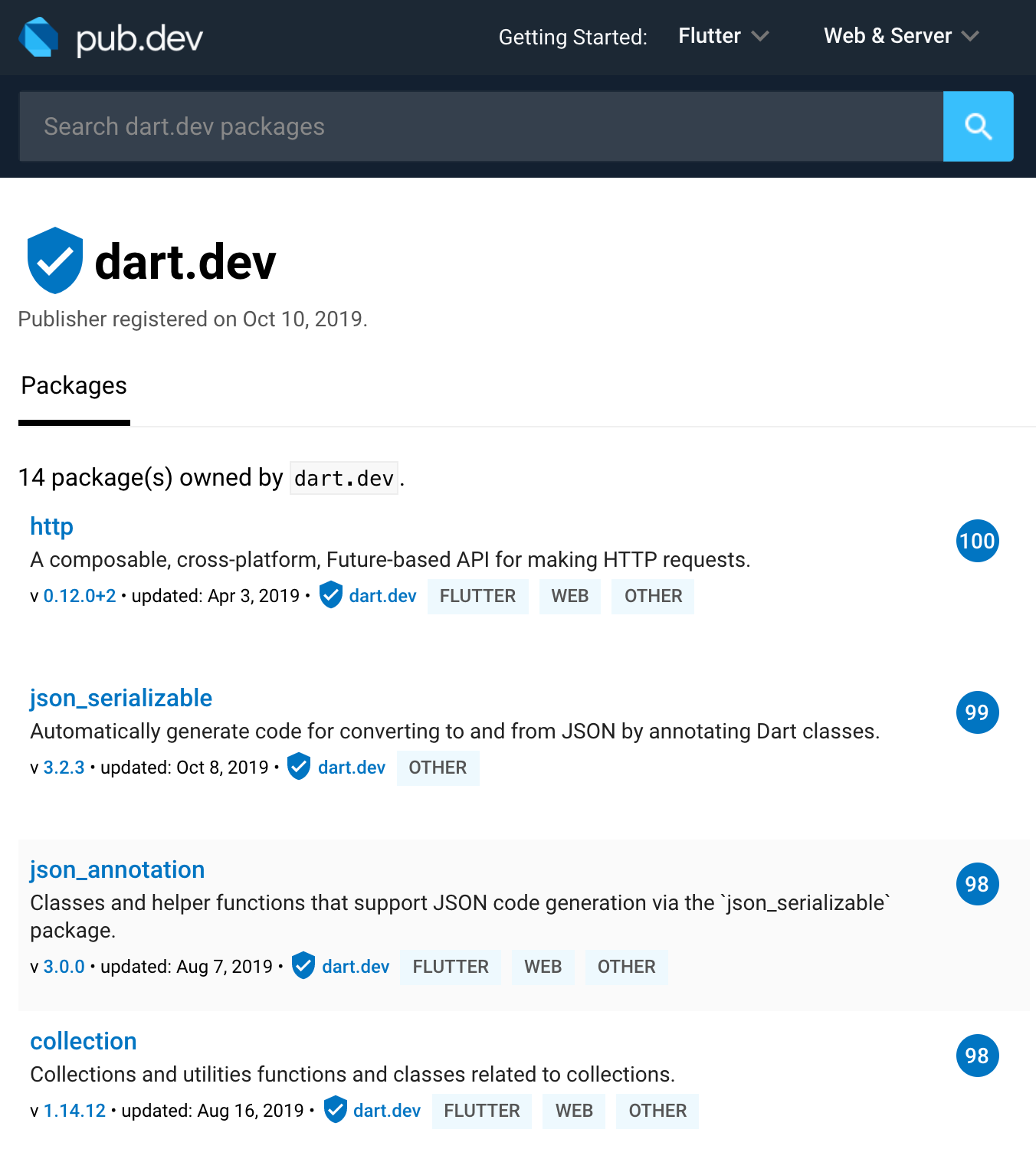 Package list for the verified dart.dev publisher.